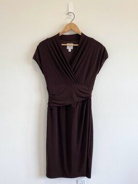 Vintage Chocolate Brown Ruched Cap Sleeve Wrap Dress / Y2K